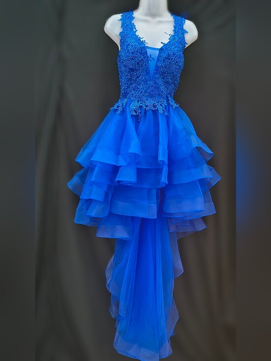 Dresses & Skirts - Royal Blue Lace High-Low Ruffle Prom Dress